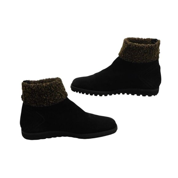 Stuart Weitzman Ankle Boots Womens 9 Black Suede Shearling Trim Rear Zipper - Picture 4 of 6